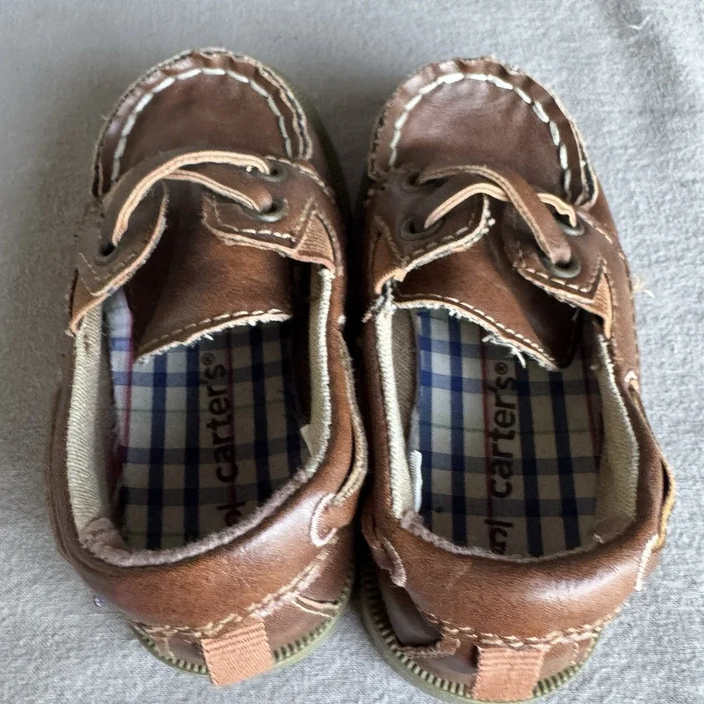 Size 5c - Carter's Toddler Boy's Faux Leather Brown Loafer Boat Shoes